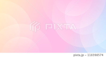 Modern soft rainbow Minimalistic banner background design. Pastel colorful yellow, blue and purple gradations with concentric circles. Geometric vector illustration. 118398574