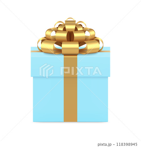 Stylish blue wrapped gift box with luxury golden bow ribbon 3d icon realistic vector illustration 118398945