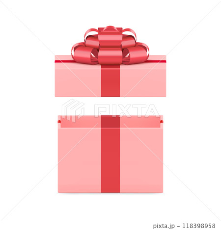 Pink open gift box feminine luxury present with luxury bow ribbon 3d icon realistic vector 118398958