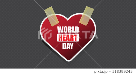 World Heart Day horizontal banner or background with heart isolated on grey background. World heart day poster 118399243