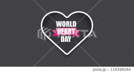 World Heart Day horizontal banner or background with heart isolated on grey background. World heart day poster 118399244