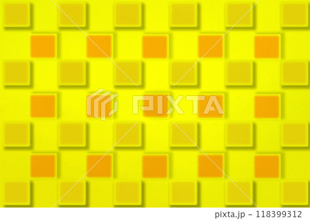 黄色とオレンジ色の四角いブロックが並ぶ黄色い背景のパターン 118399312