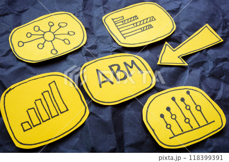 Graphs and the abbreviation ABM Account Based Marketing. Graphs and the abbreviation ABM Account Based Marketing. 118399391