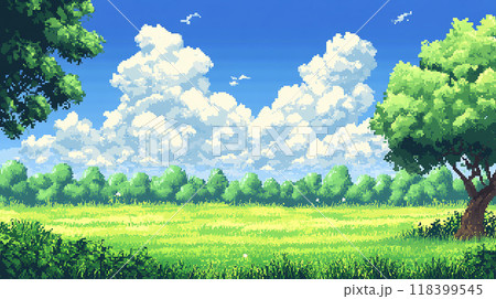 ピクセルアートで描かれた広大な草原と青い空 ピクセルアートで描かれた広大な草原と青い空 118399545