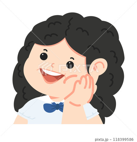 Little girl sitting with hand under chin Little girl sitting with hand under chin 118399586