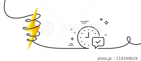 Time line icon. Continuous one line with curl. Select alarm sign. Select alarm single outline ribbon. Loop curve with energy. Vector 118399629
