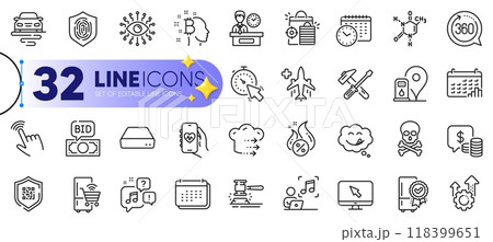 Outline set of Petrol station, Yummy smile and Bitcoin think line icons for web with Certified refrigerator, Chemical formula, Seo shopping thin icon. Health app, Fingerprint. Vector Outline set of Petrol station, Yummy smile and Bitcoin think line icons for web with Certified refrigerator, Chemical formula, Seo shopping thin icon. Health app, Fingerprint. Vector 118399651