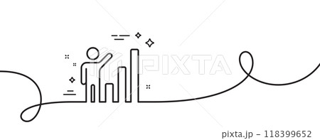 Graph line icon. Continuous one line with curl. Column chart sign. Growth diagram symbol. Graph chart single outline ribbon. Loop curve pattern. Vector 118399652