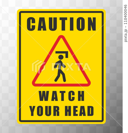 Safety sign watch your head icon symbol. Mind your head caution info. Vector illustration image. 118400046