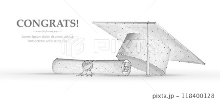 Graduation Cap with Degree on blue. Graduate student, graduation celebration Graduation Cap with Degree on blue. Graduate student, graduation celebration 118400128