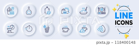 Pre-order food, Ice maker and Cognac bottle line icons for web app. Pack of Croissant, Refill water, Porridge pictogram icons. Food delivery, Grill time, Recycle water signs. Coffee cup. Vector Pre-order food, Ice maker and Cognac bottle line icons for web app. Pack of Croissant, Refill water, Porridge pictogram icons. Food delivery, Grill time, Recycle water signs. Coffee cup. Vector 118400148