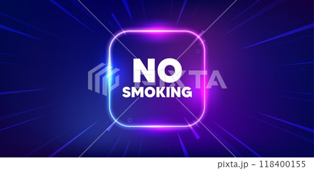 No smoking tag. Neon light frame box banner. Stop smoke sign. Smoking ban symbol. No smoking neon light frame message. Vector No smoking tag. Neon light frame box banner. Stop smoke sign. Smoking ban symbol. No smoking neon light frame message. Vector 118400155
