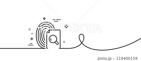 Inspect line icon. Continuous one line with curl. Research documents sign. Search file symbol. Inspect single outline ribbon. Loop curve pattern. Vector 118400159
