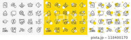 Outline Graph chart, Court judge and Money currency line icons pack for web with Electric bike, Data analysis, Fish line icon. Wallet, Search files, Hammer blow pictogram icon. Vector Outline Graph chart, Court judge and Money currency line icons pack for web with Electric bike, Data analysis, Fish line icon. Wallet, Search files, Hammer blow pictogram icon. Vector 118400170