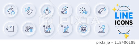 Medical syringe, Time management and Inspect line icons for web app. Pack of Report, Puzzle, Quick tips pictogram icons. Teamwork, Qr code, Bitcoin graph signs. Feather, Organic product. Vector Medical syringe, Time management and Inspect line icons for web app. Pack of Report, Puzzle, Quick tips pictogram icons. Teamwork, Qr code, Bitcoin graph signs. Feather, Organic product. Vector 118400189