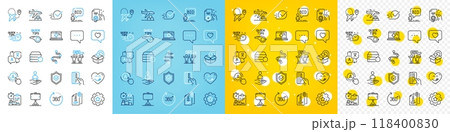 Vector icons set of Love message, Checkbox and Timeline line icons pack for web with Recruitment, Translate, Seo laptop outline icon. Delivery report, Yummy smile, Blog pictogram. Vector 118400830