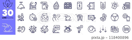 Stop voting, Smartphone payment and Ceiling lamp line icons pack. Factory, Entrance, Lgbt web icon. Agent, Scroll down, Photo edit pictogram. Shoulder strap, Hearing, Inclusion. Vector Stop voting, Smartphone payment and Ceiling lamp line icons pack. Factory, Entrance, Lgbt web icon. Agent, Scroll down, Photo edit pictogram. Shoulder strap, Hearing, Inclusion. Vector 118400896