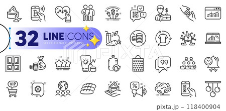 Outline set of Door, Teamwork question and Time management line icons for web with Coins bag, Skin care, Survey thin icon. Genders, Mobile survey, Night cream pictogram icon. Vector Outline set of Door, Teamwork question and Time management line icons for web with Coins bag, Skin care, Survey thin icon. Genders, Mobile survey, Night cream pictogram icon. Vector 118400904
