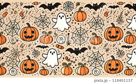ポップなハロウィンのシームレスパターン ポップなハロウィンのシームレスパターン 118401137