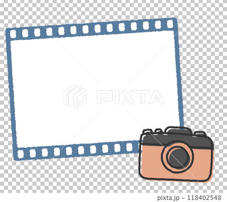 フィルムとカメラのフレーム 手書き風 フィルムとカメラのフレーム 手書き風 118402548