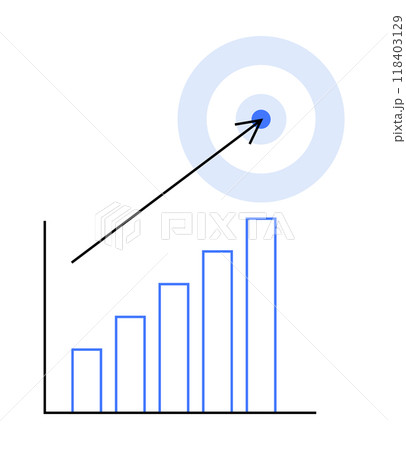 An upward-trending bar chart with an arrow hitting a target in the middle of a dartboard. Ideal for business goals, growth metrics, target achievement, progress tracking, and data analysis. Simple An upward-trending bar chart with an arrow hitting a target in the middle of a dartboard. Ideal for business goals, growth metrics, target achievement, progress tracking, and data analysis. Simple 118403129