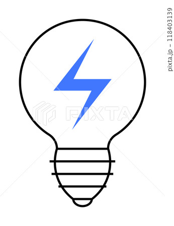 Light bulb with blue electric bolt. Ideal for inspiration, ideas, innovation, electricity, and technology themes. Simple, clean vector style. 118403139