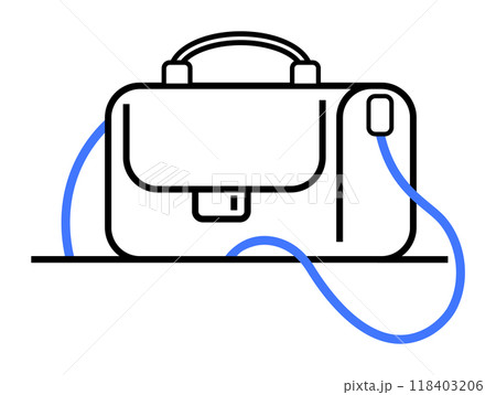 A sleek, minimalist briefcase with a modern blue handle depicted in simple, linear style. Ideal for business, office work, professional use, organization, and modern lifestyle. Clean lines and minimal 118403206