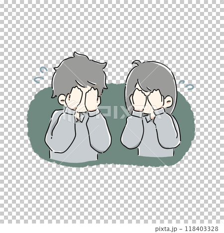 Men and women crying and covering their faces (with background) 118403328