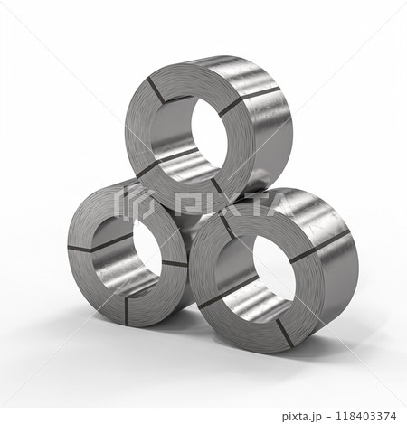Three shiny steel rolls stacked on white background 118403374