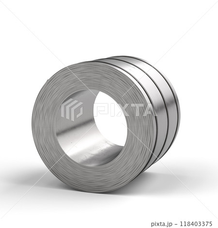 Roll of sheet metal steel industrial material coil lying on white background 118403375