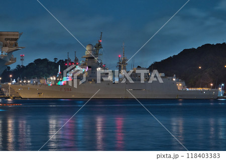 イタリア海軍 ベルガミーニ級フリゲート 「アルピーノ (Alpino F594)」 夜艦 夜景 イタリア海軍 ベルガミーニ級フリゲート 「アルピーノ (Alpino F594)」 夜艦 夜景 118403383
