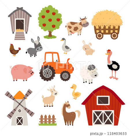 cartoon farm set, flat style 118403633