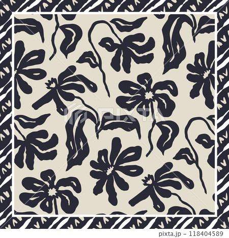 Monochrome black and white brush strokes inky flowers scarf or bandana design 118404589