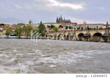 High water levels on Vltava river after storm Boris caused torrential rains and floods in Central and Eastern Europe, in Prague, Czech Republic 118404971
