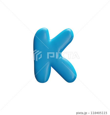 Realistic glossy blue K capital letter of English alphabet, vector 3D volume typographic symbol from plasticine texture 118405115