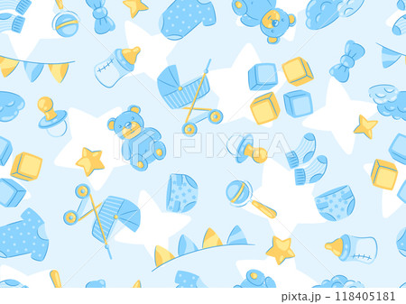 Baby shower pattern. New born baby boy Happy Birthday 118405181