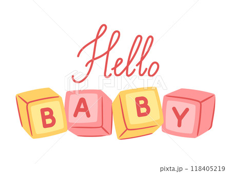Baby shower greeting card. New born baby boy Happy Birthday. 118405219