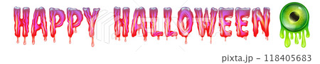 Pink Happy halloween text with liquid green slime and zombie green eye isolated on white background. Wide pink happy halloween banner, poster, flyer and poster with melting text and monster eyeball Pink Happy halloween text with liquid green slime and zombie green eye isolated on white background. Wide pink happy halloween banner, poster, flyer and poster with melting text and monster eyeball 118405683