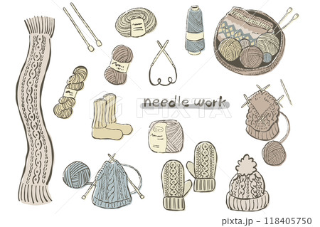 手描きシンプルな編み物イメージのイラストのセット 118405750