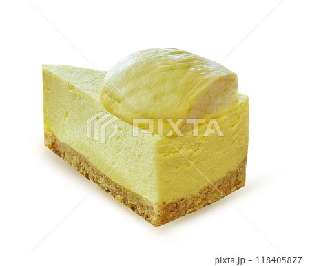 fresh durian on Durian cake  isolated on white background. 118405877