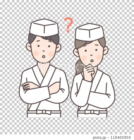 悩んでいる板前さん上半身イラスト 118405959