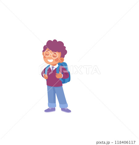 Cute Boy with Backpack Going to School Vector Illustration Cute Boy with Backpack Going to School Vector Illustration 118406117