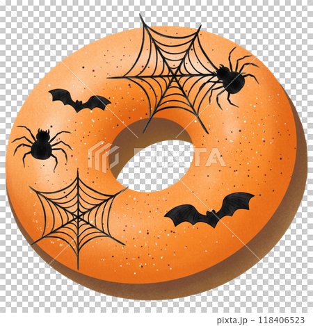 Halloween donut hand drawn with spider, web and bat 118406523