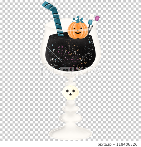 Halloween drink hand drawn with pumpkin and marshmallow Halloween drink hand drawn with pumpkin and marshmallow 118406526