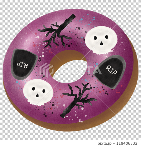 Halloween donut hand drawn with tree, grave and skull Halloween donut hand drawn with tree, grave and skull 118406532