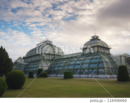 Travel to Vienna, Austria. a beautiful old greenhouse, an orangery in the park of the Schonbrunn Palace, founded in 1882, Travel to Vienna, Austria. a beautiful old greenhouse, an orangery in the park of the Schonbrunn Palace, founded in 1882, 118406660