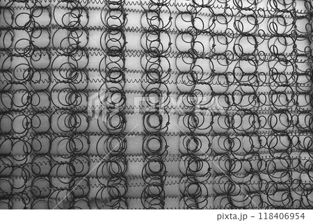 Spring inside the mattress in top view photography. Spring inside the mattress in top view photography. 118406954