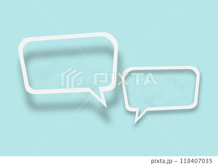 Empty transparent balloon paper speech bubble shape against light blue background. 118407035