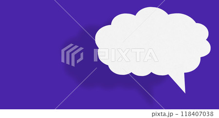 Empty white cloud paper speech bubble shape against blue background. Empty white cloud paper speech bubble shape against blue background. 118407038
