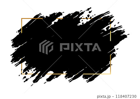 Frame of black brush strokes and thin gold outline. Background in grunge style 118407230
